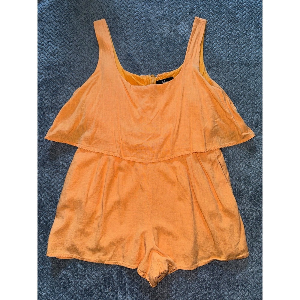 Lulus‎ Effortless Escape Romper Orange Linen Blend Flounce Summer Size XL